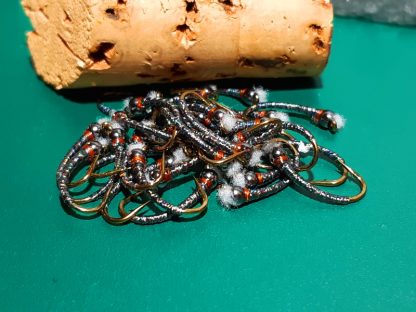 Silver Zucchini Chironomid Pupa Fly - Black Bead Rusty Collar